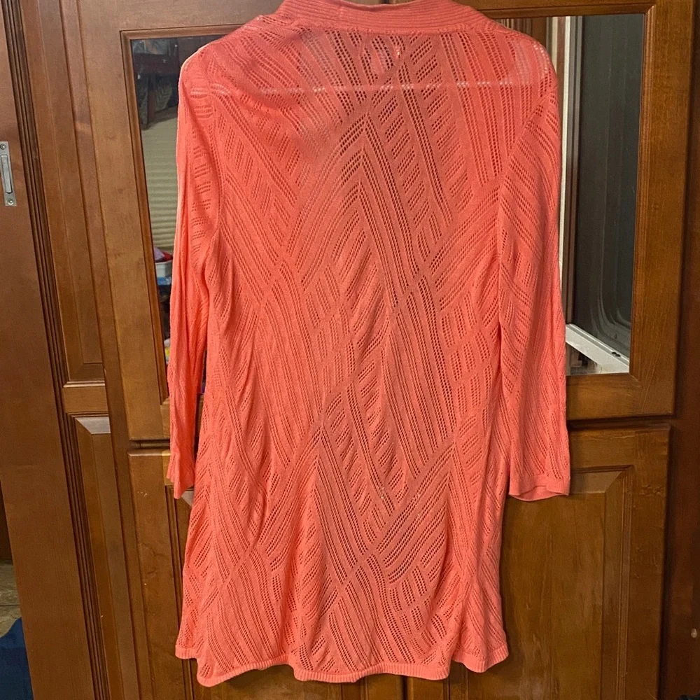 Croft & Barrow Vibrant Coral Size Medium Open Knit Cardigan Spring - Picture 4 of 9